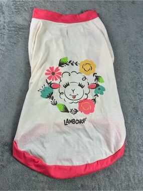 Lambchop Cream Floral Lamb Dog Tank with Pink Trim